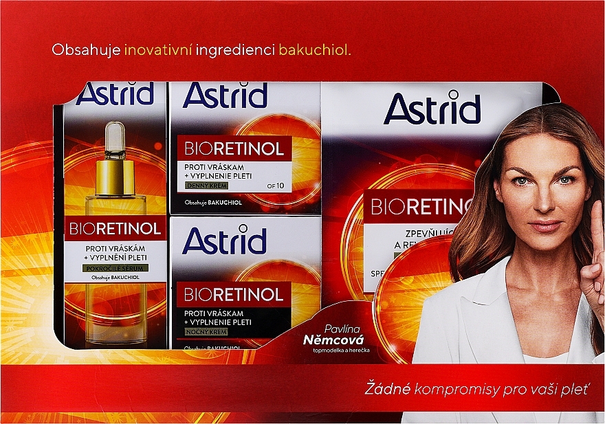 Zestaw - Astrid Bioretinol Set (d/cr/50ml + n/cr/50ml + ser/30ml + f/mask/20ml) — Zdjęcie N1