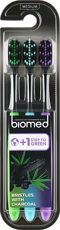 Zestaw średnio twardych szczoteczek do zębów, 3 szt. - Biomed Black 2+1 Toothbrush