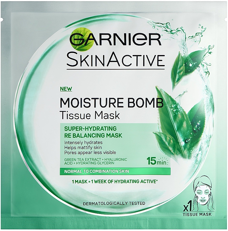 Rozjaśniające płatki pod oczy - Garnier Skin Active Green Tea Moisture Bomb Eye Tissue Mask — Zdjęcie N1