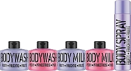 Zestaw Różowa piwonia i owocowy fioletowy - Mades Cosmetics Beauty Booster (sh/gel/2x100ml + b/ilk/2x100ml + b/spray/100ml) — Zdjęcie N2