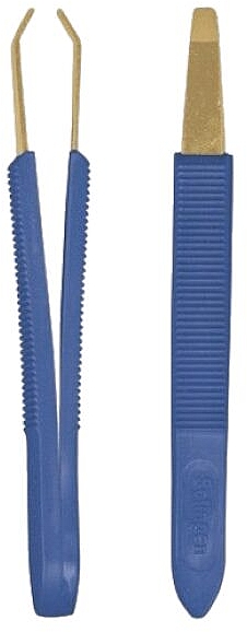 Pęseta prosta pozłacana z plastikowym uchwytem, 8,5 cm, 1061/G, niebieska - Titania — Zdjęcie N1