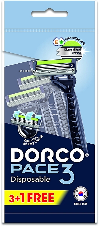 Jednorazowa maszynka do golenia z 3 ostrzami, 4 szt. - Dorco Pace Disposable 3 — Zdjęcie N1