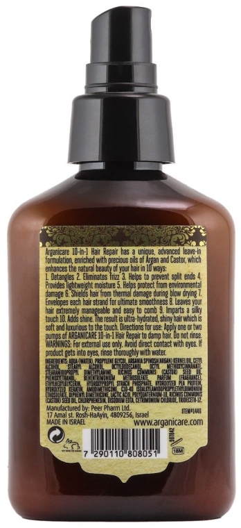 Serum do włosów przeciw puszeniu bez spłukiwania z olejem rycynowym 10 w 1 - Argaincare Castor Oil 10-in-1 Hair Repair — Zdjęcie N2