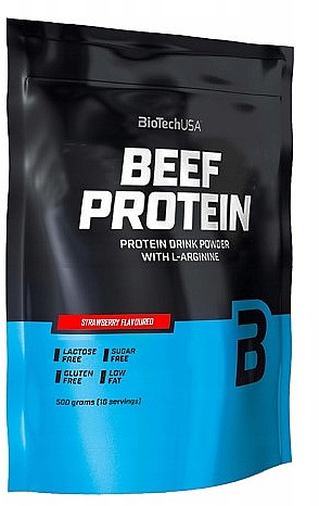 Izolat białka wołowego z L-argininą Truskawka - BioTechUSA Beef Protein Strawberry Drink Powder — Zdjęcie N1