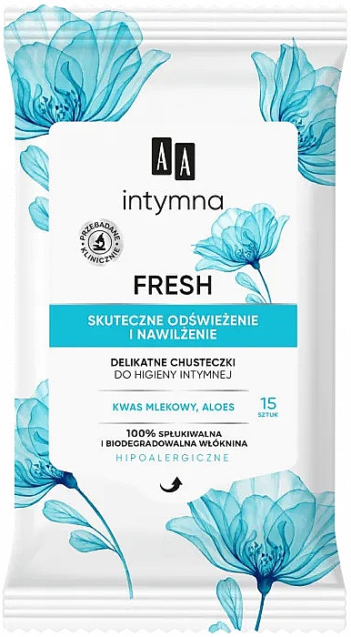 Odświeżające chusteczki do higieny intymnej, 15 szt. - AA Intimate Fresh Hygiene Wipes — Zdjęcie N1