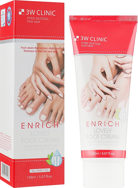 Rewitalizujący krem do stóp z kwasem hialuronowym - 3W Clinic Enrich Lovely Foot Treatment — Zdjęcie N1