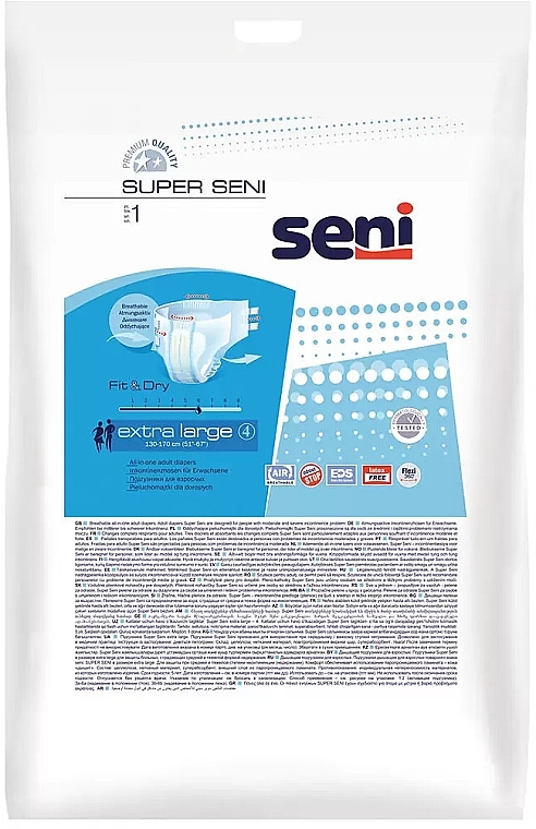 Pieluchy dla dorosłych, 130-170 cm, 1 sztuka - Seni Super Seni Extra Large 4 Fit & Dry — Zdjęcie N1