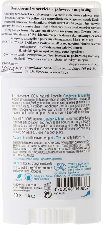 Dezodorant-balsam w sztyfcie Jałowiec i mięta - Acorelle Deodorant Balm — Zdjęcie N2
