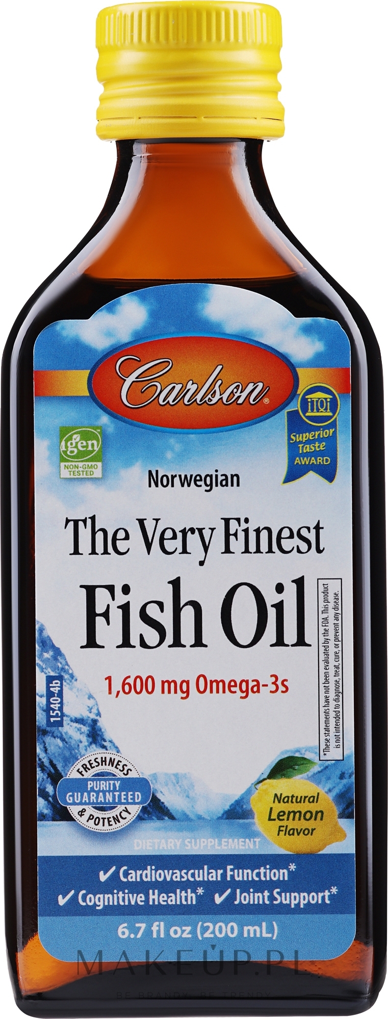 Suplement diety w płynie, Olej rybny o smaku cytrynowym - Carlson Labs The Very Finest Fish Oil — Zdjęcie 200 ml