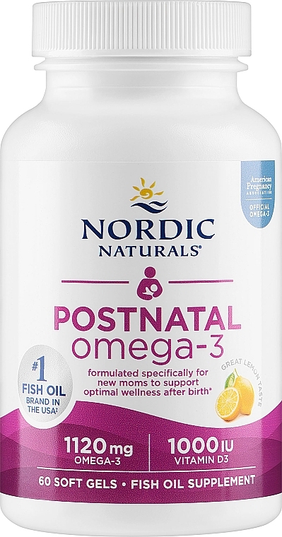 Suplement diety dla młodych mam, Omega 3 - Nordic Naturals Postnatal Omega-3 Lemon Flavor — Zdjęcie N1