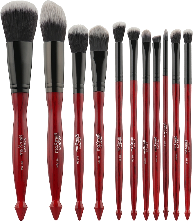 Zestaw pędzli do makijażu MB-290, 11 szt. w czarno-srebrnym etui - MaxMar Brush Set — Zdjęcie N1