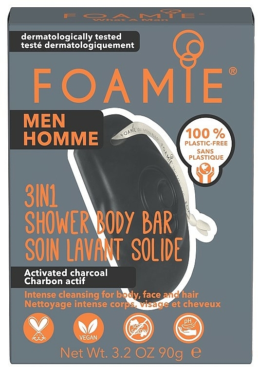 Mydło pod prysznic dla mężczyzn 3w1 - Foamie 3in1 Shower Body Bar For Men What A Man — Zdjęcie N1