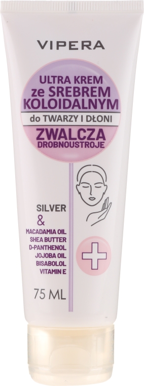 Nawilżający i ochronny krem do twarzy i dłoni z koloidalnym srebrem - Vipera Face And Hand Cream With Silver — Zdjęcie N1