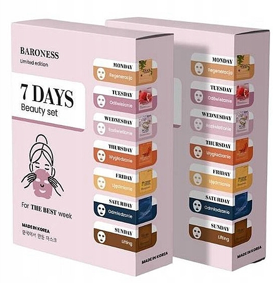 PRZECENA! Zestaw masek w płachcie, 7 szt. - Beauadd Baroness 7 Days Beauty Set * — Zdjęcie N1