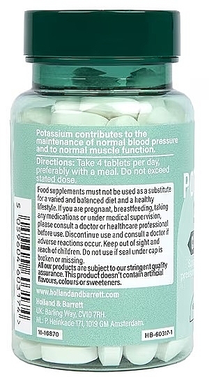 Potas w tabletkach, 396 mg - Holland & Barrett Potassium 396mg — Zdjęcie N3