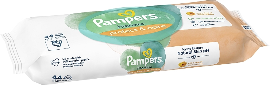 Chusteczki nawilżane dla dzieci z nagietkiem, 44 szt. - Pampers Harmonie Protect&Care Baby Wipes  — Zdjęcie N3