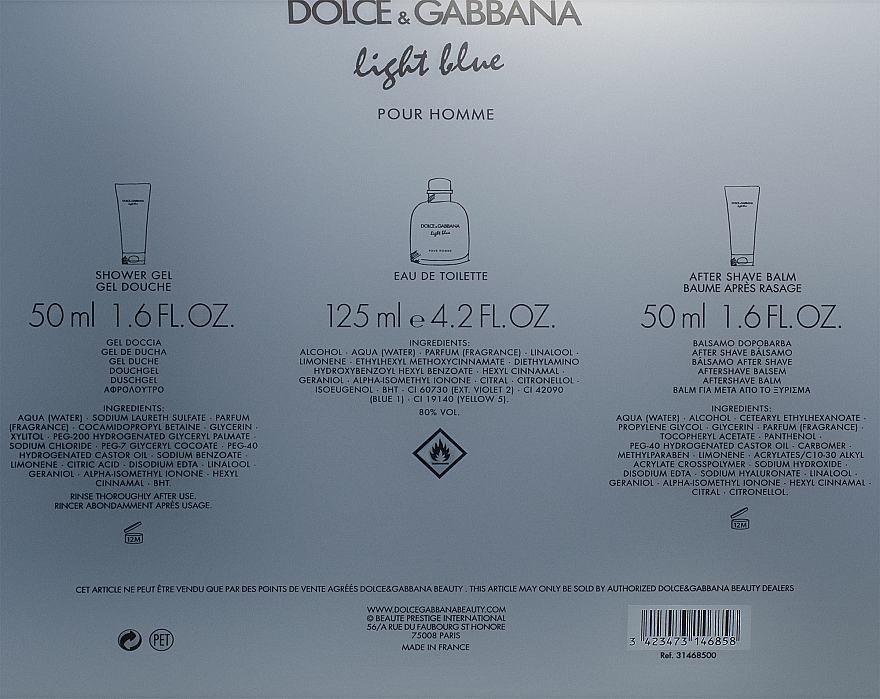 Dolce & Gabbana Light Blue Pour Homme - Zestaw (edt 125 ml + sh/gel 50 ml + ash/balm 50 ml) — Zdjęcie N3