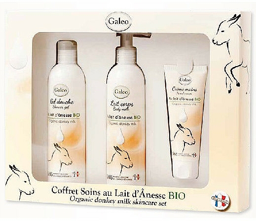 Zestaw - Galeo Organic Donkey Milk Scincare Set (sh/gel 250 ml + b/milk 250 ml + h/cr 75 ml) — Zdjęcie N1
