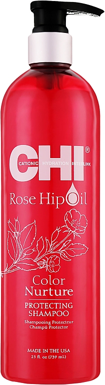 Szampon do włosów farbowanych z olejem z dzikiej róży i keratyną - CHI Rose Hip Oil Color Nurture Protecting Shampoo — Zdjęcie N5