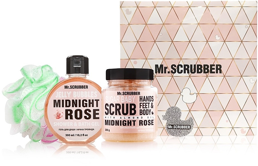 Zestaw - Mr.Scrubber " Midnight Rose" (body/scr/300 g + sh/gel/300 ml + sh/sponge) — Zdjęcie N1