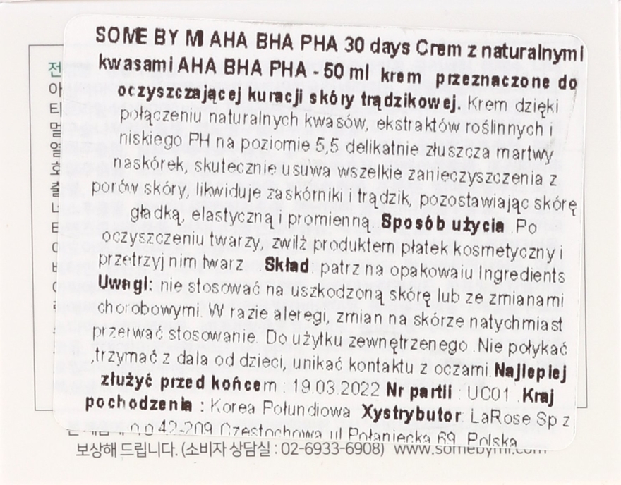 Nawilżający krem z kwasami do skóry trądzikowej - Some By Mi AHA/BHA/PHA 30 Days Miracle Cream — Zdjęcie N3