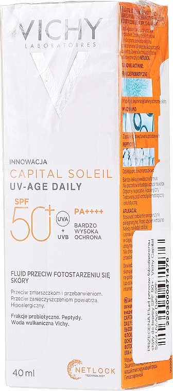 PRZECENA! Fluid przeciw fotostarzeniu skóry do twarzy SPF 50+ - Vichy Capital Soleil UV-Age Daily SPF 50+ * — Zdjęcie N1