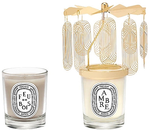 Zestaw - Diptyque Amber And Firewood Candle Carousel Gift Set (candle/2x70g + acc/1pc) — Zdjęcie N1