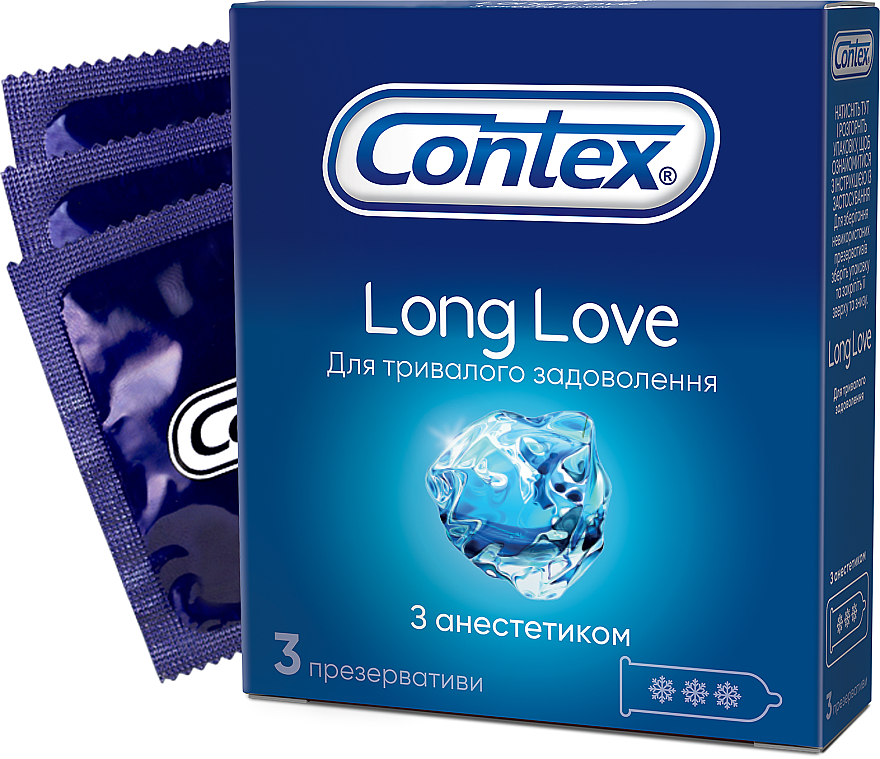 Prezerwatywy lateksowe z silikonowym lubrykantem znieczulającym, 3 szt. - Contex Long Love — Zdjęcie N1