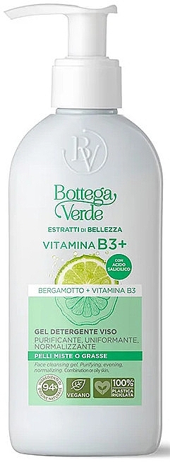 Żel do mycia - Bottega Verde Beauty Extracts  Bergamot Vitamin B3+ Face Cleansing Gel — Zdjęcie N1