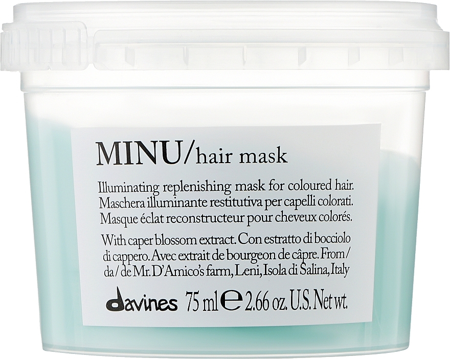Rozświetlająca i odbudowująca maska do włosów koloryzowanych - Davines Minu Hair Mask — Zdjęcie N1