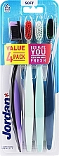 Miękka szczoteczka do zębów, 4 szt., czarno-fioletowa+biała+miętowa+niebieska - Jordan Ultimate You Soft Toothbrush — Zdjęcie N1
