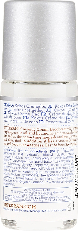 Organiczny kremowy dezodorant w kulce Kokos - Urtekram Coconut Cream Deodorant Roll-On — Zdjęcie N2