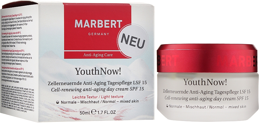 Krem przeciwzmarszczkowy na dzień SPF 15 - Marbert YouthNow! Cell-Renewing Anti-Aging Day Care — Zdjęcie N2