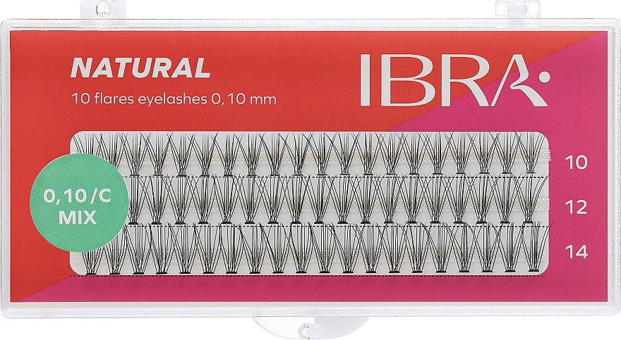 Sztuczne rzęsy, kępki C 0,10 mm, 10/12/14 - Ibra Natural 10 Flares Eyelashes Mix — Zdjęcie N1