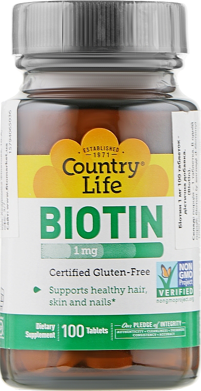 Biotyna, 100 kapsułek - Country Life Biotin — Zdjęcie N1