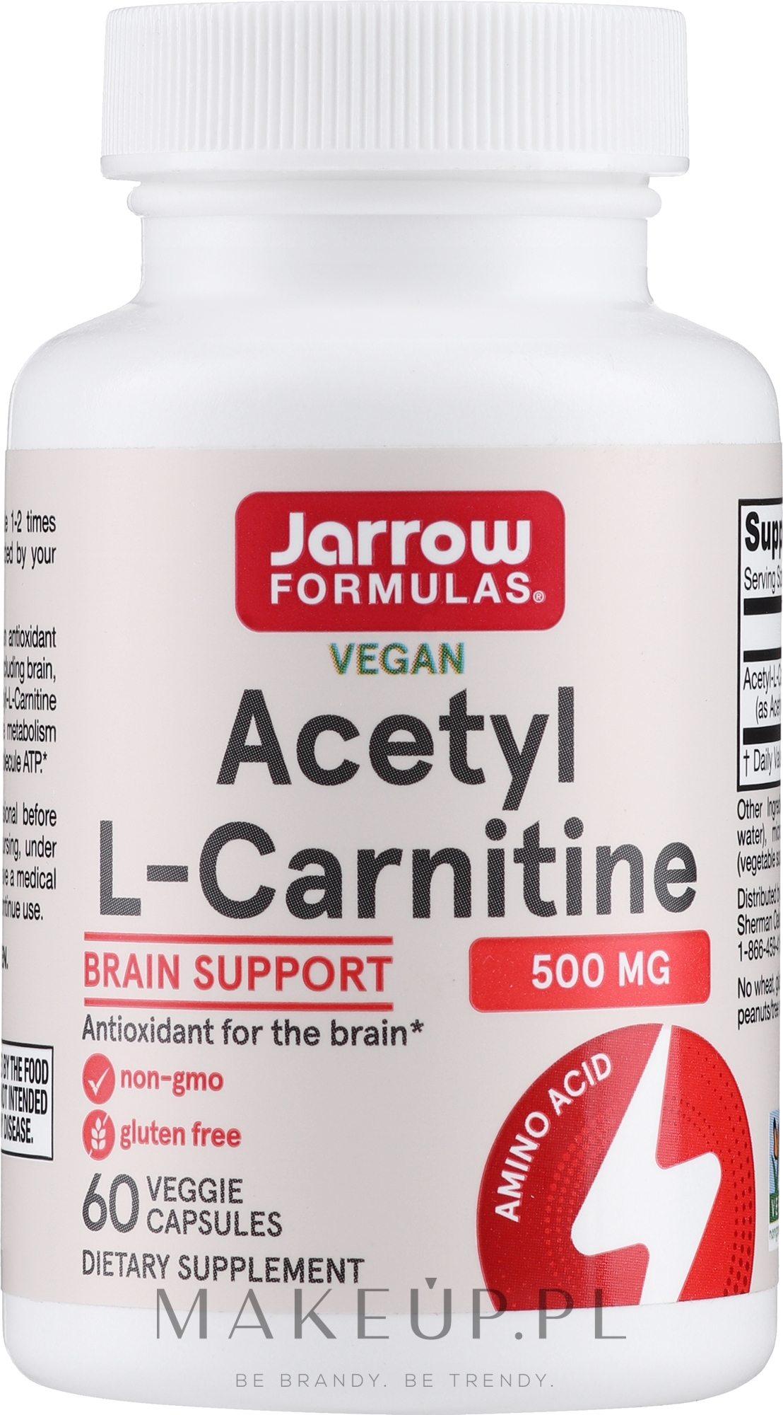 Acetylokarnityna w kapsułkach - Jarrow Formulas Acetyl L-Carnitine 500 mg — Zdjęcie 60 szt.