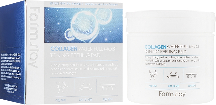 Tonizujące chusteczki złuszczające do twarzy z kolagenem - FarmStay Collagen Water Full Moist Toning Peeling Pad — Zdjęcie N3