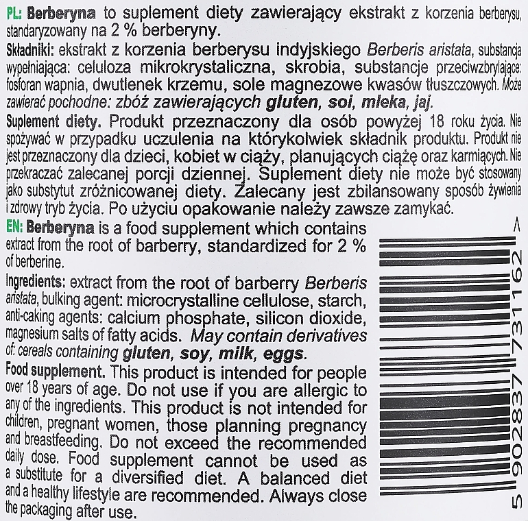 Suplement diety Berberyna - SFD Nutrition Berberyna — Zdjęcie N2