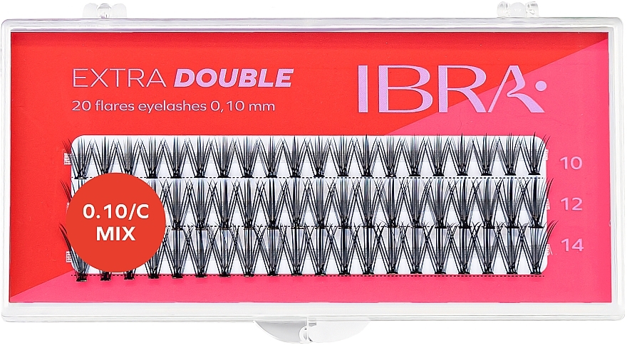 Kępki sztucznych rzęs 0,1 mm, mix - Ibra Extra Double  — Zdjęcie N1