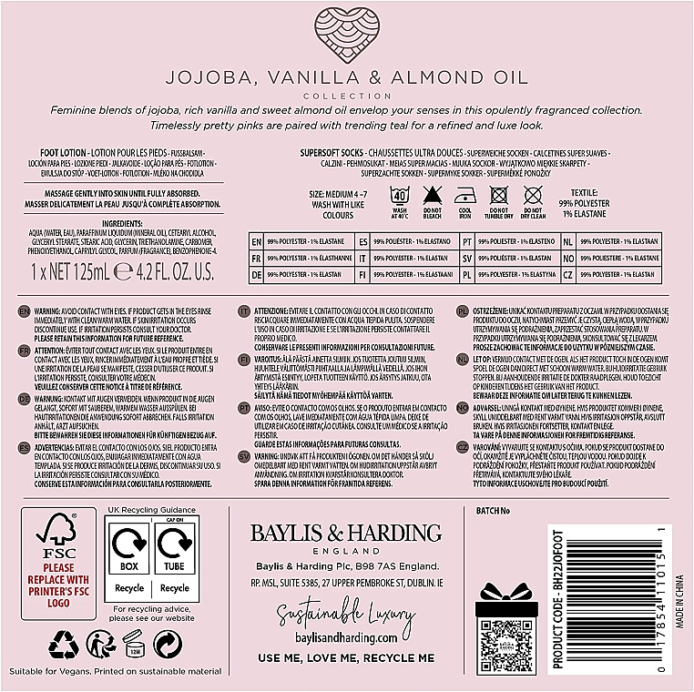 Zestaw - Baylis & Harding Jojoba, Vanilla & Almond Oil Foot Set (f/lot/125ml + socks/2pcs) — Zdjęcie N3