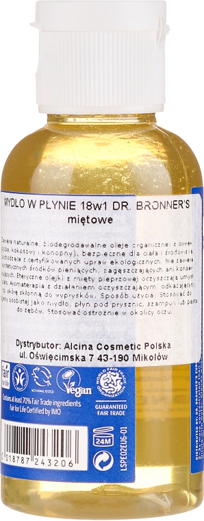 Mydło w płynie Mięta - Dr Bronner’s 18-in-1 Pure Castile Soap Peppermint — Zdjęcie N2