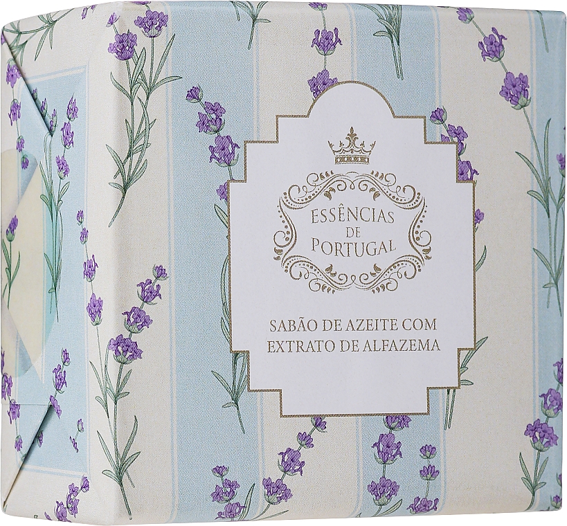 Mydło z oliwą z oliwek i ekstraktem z lawendy, pudełko z kwiatami w paski - Essencias De Portugal Olive Oil Lavender Hand Soap — Zdjęcie N1