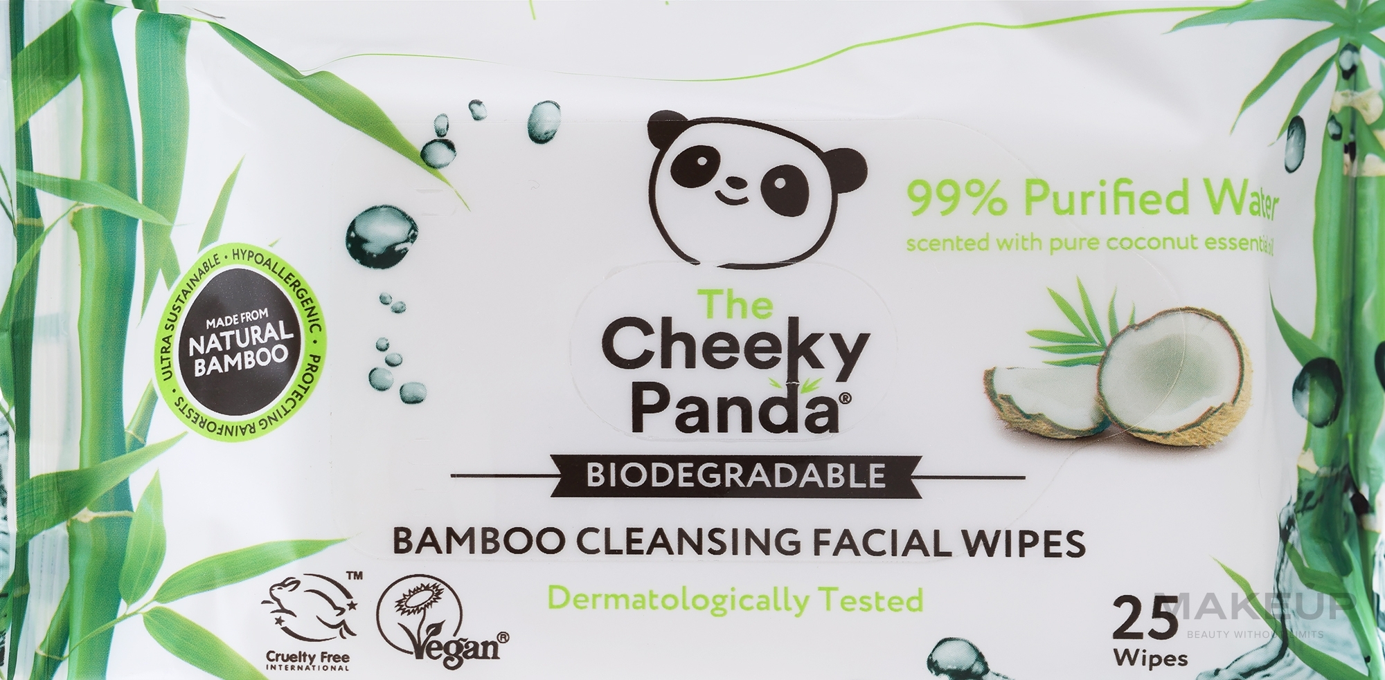 Chusteczki do demakijażu Kokos - The Cheeky Panda Bamboo Cleansing Facial Wipes — Zdjęcie 25 szt.