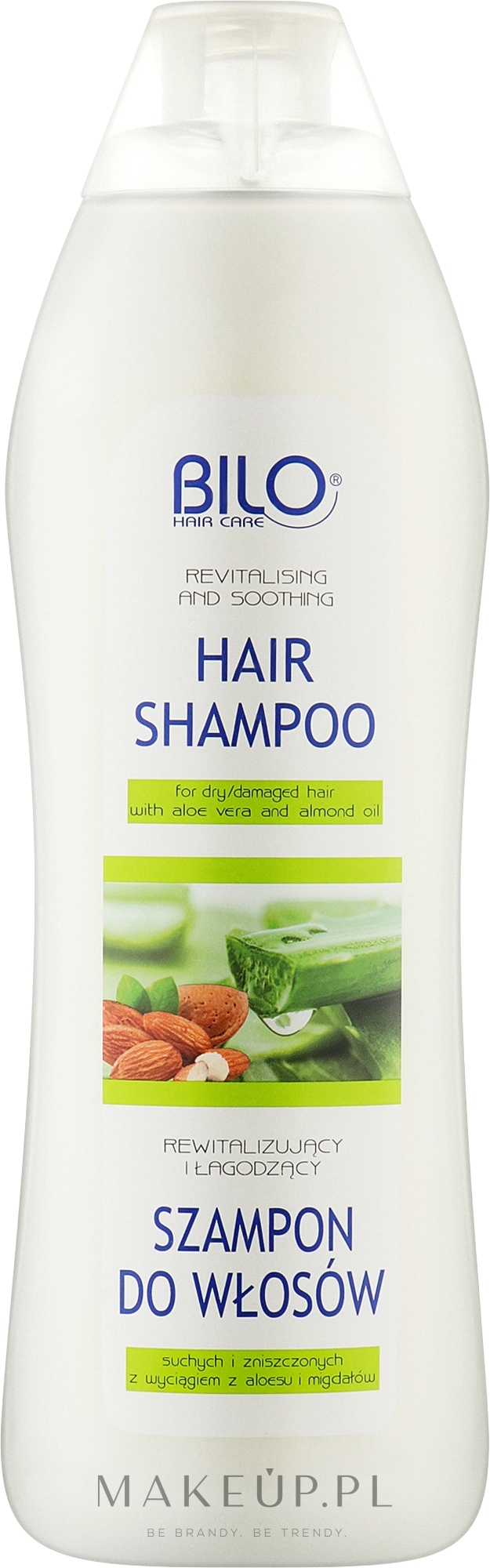 Rewitalizujący i łagodzący szampon do włosów suchych i zniszczonych z wyciągiem z aloesu i migdałów - Bluxcosmetics BiLo — Zdjęcie 1000 ml
