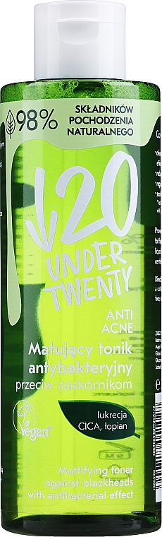 Matujący tonik antybakteryjny przeciw zaskórnikom - Under Twenty Anti Acne Matting Antibacterial Tonic — Zdjęcie N1