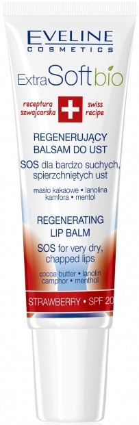 Regenerujący balsam do ust Truskawka - Eveline Cosmetics Extra Soft Bio Regenerating Lip Balm
