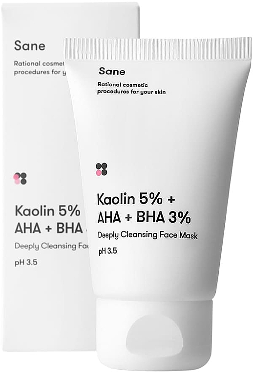 Maseczka do twarzy z kwasem salicylowym dla skóry problematycznej - Sane Kaolin 5% + AHA + BHA 3% Deeply Cleansing Face Mask — Zdjęcie N1