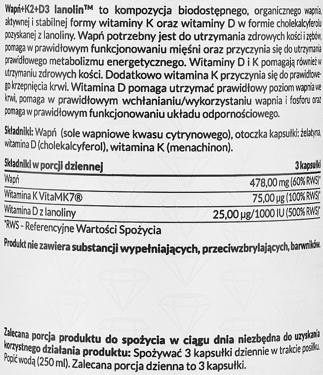 Suplement diety Wapń + K2 + D3 Lanolina - PharmoVit  — Zdjęcie N2