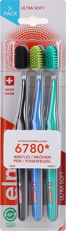 Szczoteczki do zębów, ultramiękkie, czarna + niebieska + turkusowa - Elmex Swiss Made — Zdjęcie N1