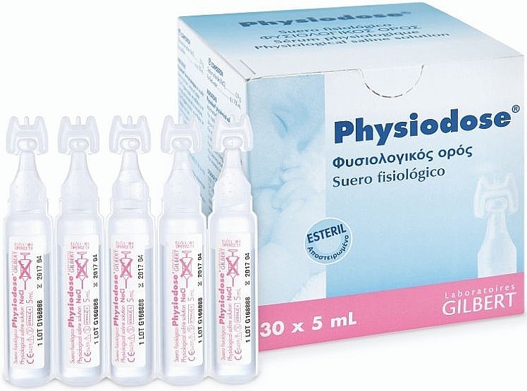 Krople do płukania nosa - Gilbert Laboratories Physiodose+ Natural Saline Solution — Zdjęcie N1
